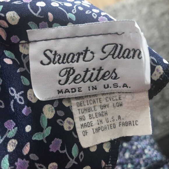 Vtg 80s Stuart Alan Petites Blue Floral Secretary Dress 14 Blouson Prairie - Picture 10 of 12